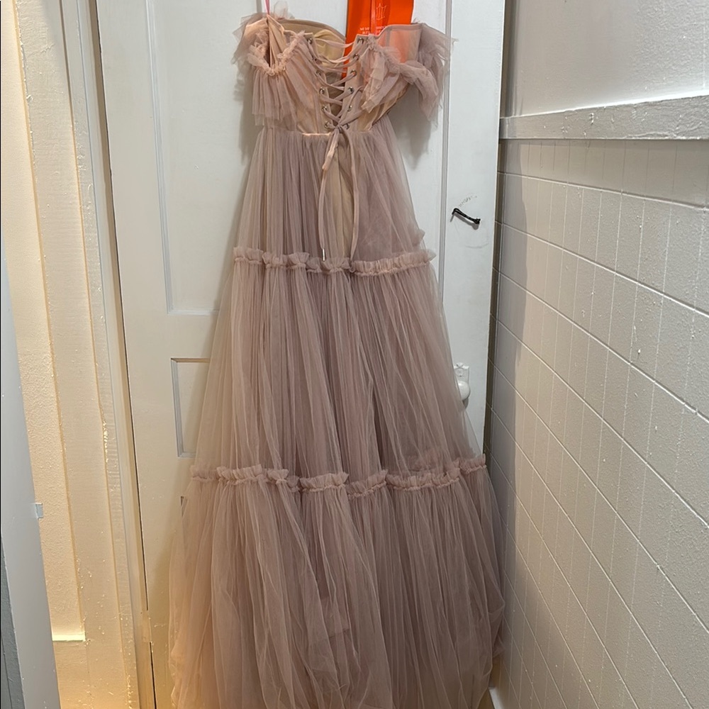 Strapless Tulle Ball Gown Dress in Blush - Picture 3 of 8